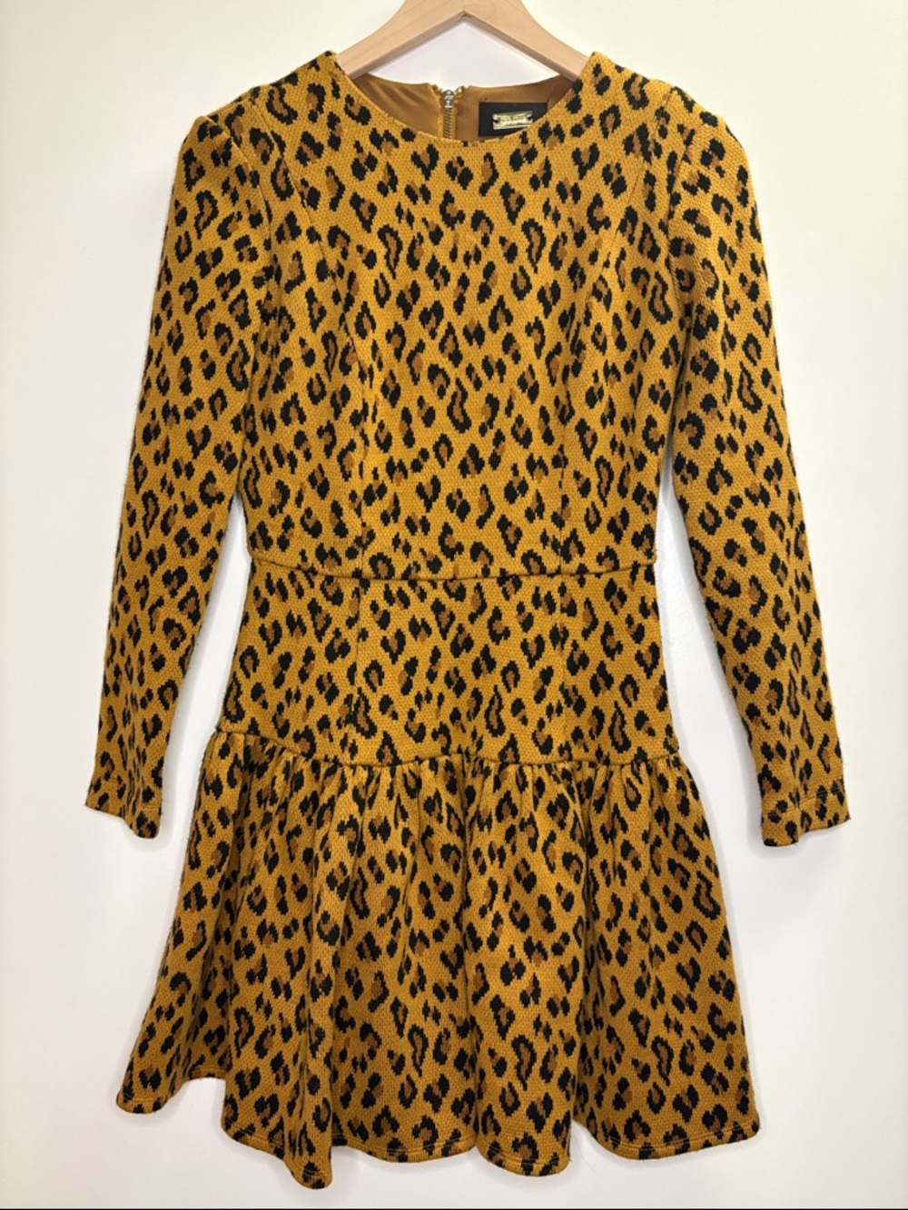 Alexia Admor Drop Waist Leopard Sweater  Sleeved Mini Dress Cozy XS fit Flare